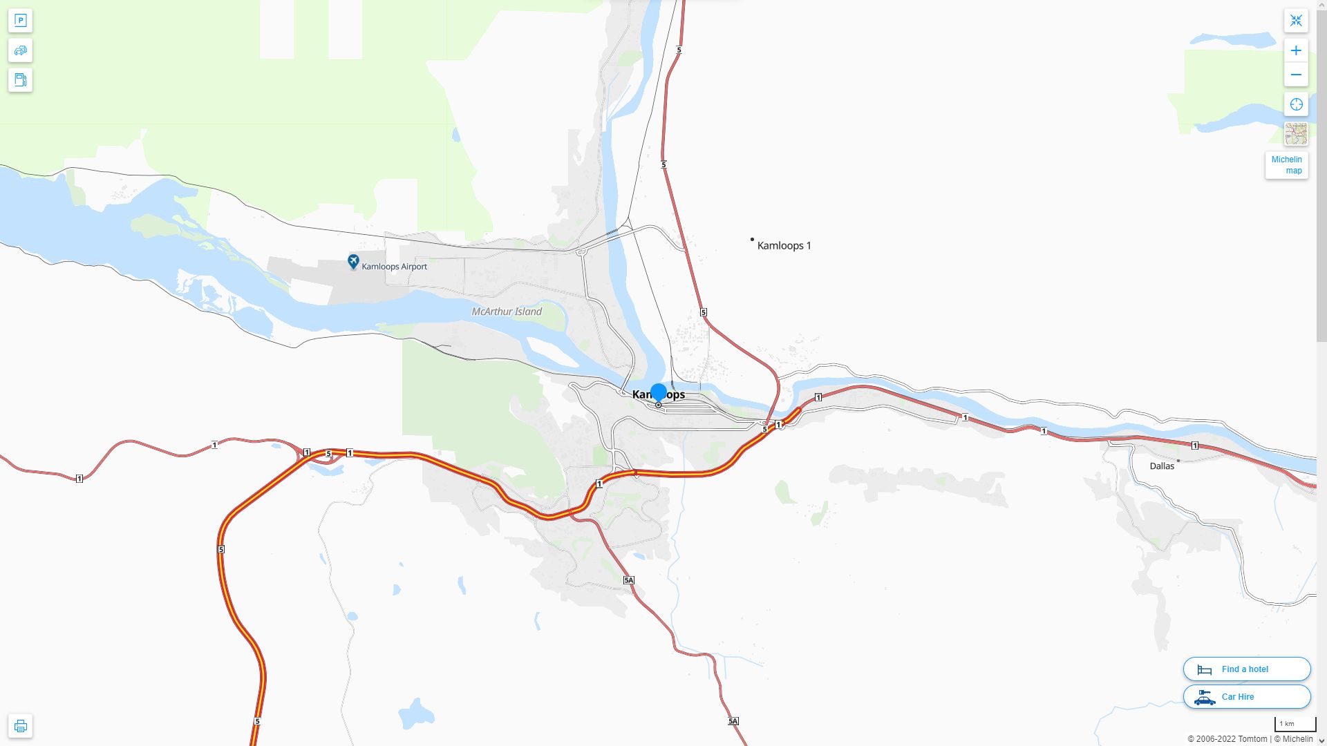 Kamloops Canada Autoroute et carte routiere